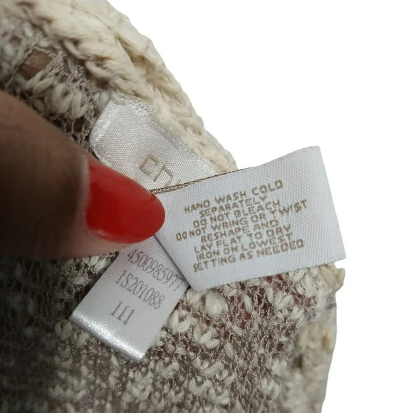 Chicos Open Front Sweater Women Size 1 US Size M 8 Tan Brown Dolman Short Sleeve - Picture 6 of 7